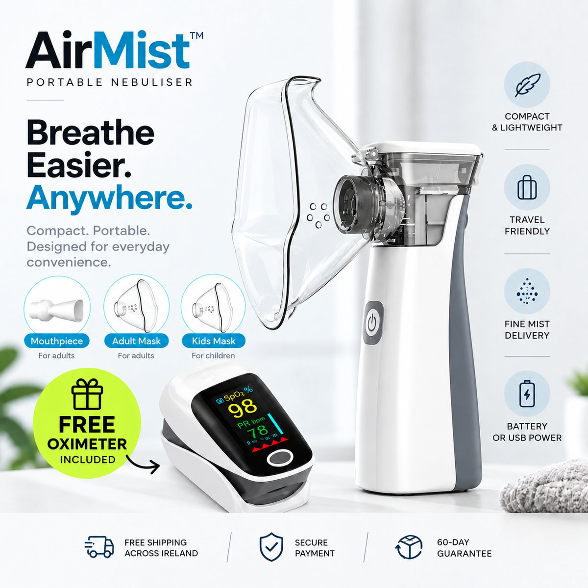 💨 AirMist™ – Portable Nebuliser + FREE Oximeter